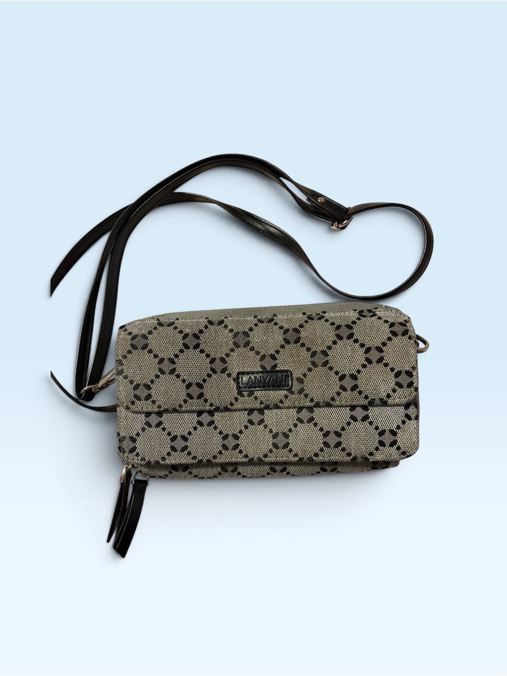 Lanvin Beige and Black Monogram Crossbody Wallet